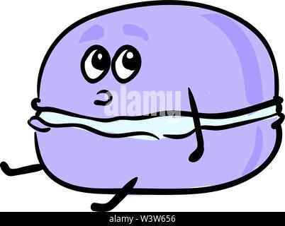 Scared purple macaron, illustration, vector on white background. Stock Vector