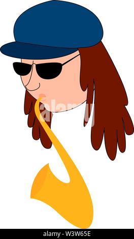Man playing saxophone, illustration, vector on white background. Stock Vector