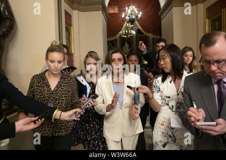 Washington, District of Columbia, USA. 17th July, 2019. Speaker of the United States House of Representatives Nancy Pelosi (Democrat of California) walks to the House Floor on Capitol Hill in Washington, DC, U.S. on July 17, 2019. Credit: Stefani Reynolds/CNP/ZUMA Wire/Alamy Live News Stock Photo