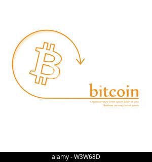 Bitcoin money stylized thin line art orange icon with text. Crypto-currency internet or electronic coin. Isolated vector banner for business Stock Vector