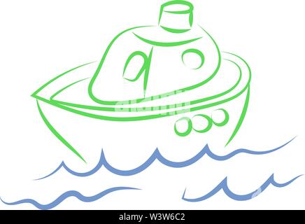Small boat drawing, illustration, vector on white background. Stock Vector