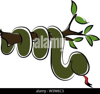 Snake on a tree, illustration, vector on white background. Stock Vector