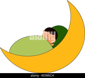 Man sleeping on the moon, illustration, vector on white background. Stock Vector