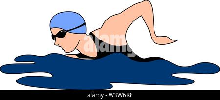 Swimmer in water, illustration, vector on white background. Stock Vector