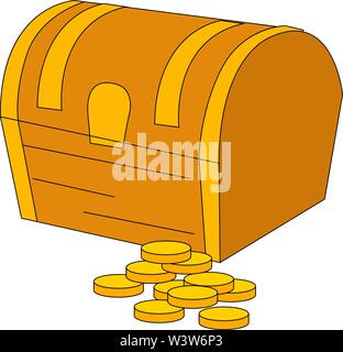 Treasure chest with coins, illustration, vector on white background. Stock Vector