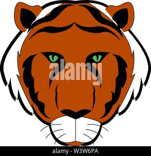 Tiger with green eyes, illustration, vector on white background. Stock Vector