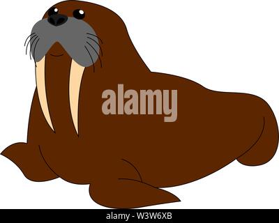Brown big walrus, illustration, vector on white background. Stock Vector