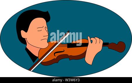 Man playing violin, illustration, vector on white background. Stock Vector