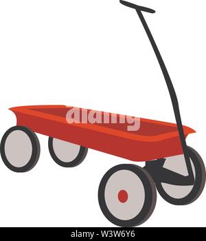 Red little wagon, illustration, vector on white background. Stock Vector