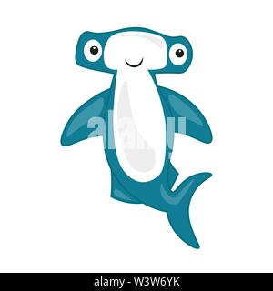 Children's kind illustration about sea inhabitants.shark hammer vector illustration. Stock Vector