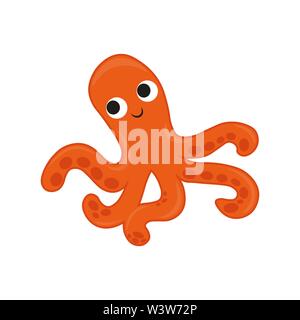 marine inhabitant. Octopus cartoon vector Illustration. orenge cute octopus illustration for kids and babies. Sea creature. Stock Vector