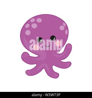 marine inhabitant. Octopus cartoon vector Illustration. purple cute octopus illustration for kids and babies. Sea creature. Stock Vector