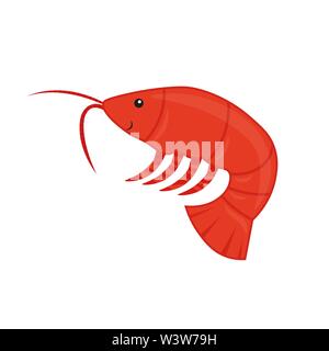 isolated shrimp logo on white background. seafood fresh cartoon shrimps used for magazine, book, poster, card, menu cover, web pages. Prawns Stock Vector