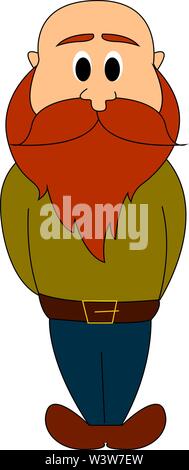 Man with long red beard, illustration, vector on white background. Stock Vector