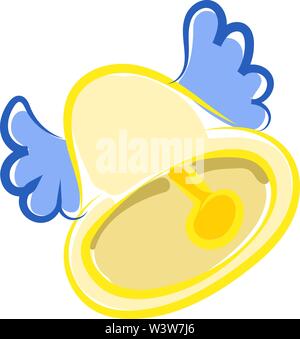 Bell with wings, illustration, vector on white background. Stock Vector