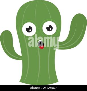 Shocked cactus, illustration, vector on white background. Stock Vector