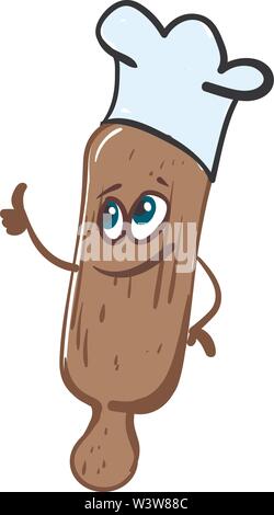 Cute rolling pin, illustration, vector on white background. Stock Vector