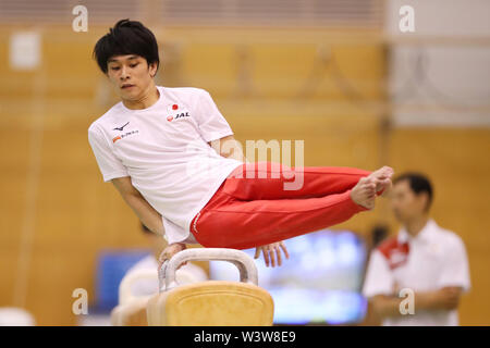 Tokyo, Japan. 17th July, 2019. Wataru Tanigawa (JPN) Artistic Gymnastics : Japan men's national team training camp for The 2019 Artistic Gymnastics World Championships Stuttgart at Ajinomoto national training cener in Tokyo, Japan . Credit: Yohei Osada/AFLO SPORT/Alamy Live News Stock Photo