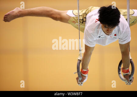 Tokyo, Japan. 17th July, 2019. Kakeru Tanigawa (JPN) Artistic Gymnastics : Japan men's national team training camp for The 2019 Artistic Gymnastics World Championships Stuttgart at Ajinomoto national training cener in Tokyo, Japan . Credit: Yohei Osada/AFLO SPORT/Alamy Live News Stock Photo