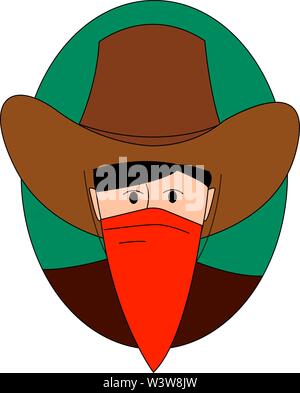 Cowboy with red bandana, illustration, vector on white background. Stock Vector