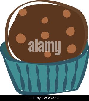 Chocolate cupcake, illustration, vector on white background. Stock Vector