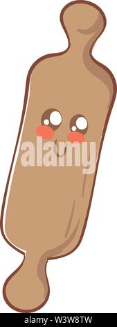 Cute rolling pin with eyes, illustration, vector on white background. Stock Vector