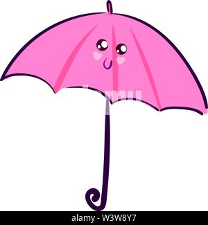 Pink cute umbrella, illustration, vector on white background. Stock Vector
