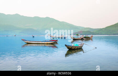 Fishing wharf in Lap An lagoon, Hue, Vietnam. This is a living means of transportation in the flooded area in central Vietnam Stock Photo