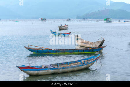 Fishing wharf in Lap An lagoon, Hue, Vietnam. This is a living means of transportation in the flooded area in central Vietnam Stock Photo