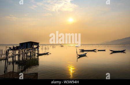 Fishing wharf in Lap An lagoon, Hue, Vietnam. This is a living means of transportation in the flooded area in central Vietnam Stock Photo