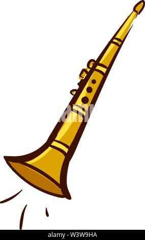 Gold clarinet, illustration, vector on white background. Stock Vector