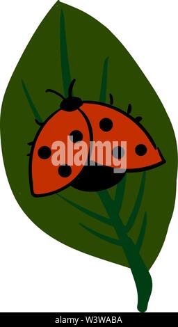 Ladybug on a leaf, illustration, vector on white background. Stock Vector