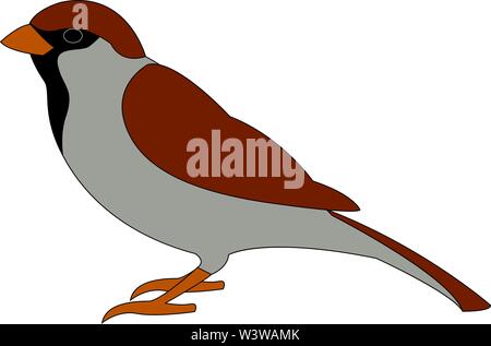 Little red sparrow, illustration, vector on white background. Stock Vector