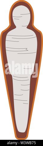 Mummy in coffin, illustration, vector on white background. Stock Vector