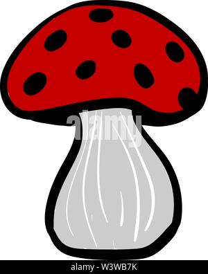 Red mushroom with black dots, illustration, vector on white background. Stock Vector