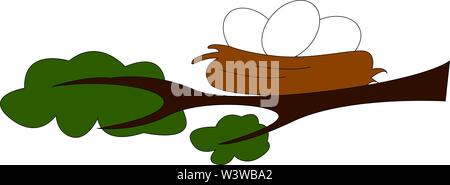 Nest with eggs, illustration, vector on white background. Stock Vector