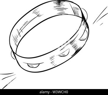 Tambourine drawing, illustration, vector on white background. Stock Vector