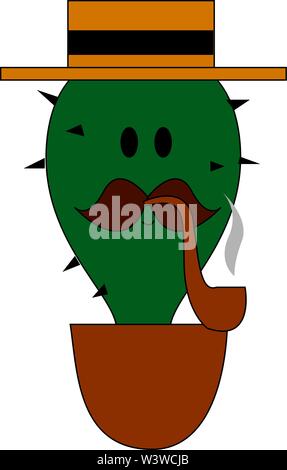 Smoking cactus, illustration, vector on white background. Stock Vector
