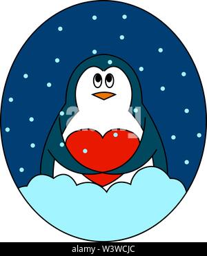 Penguin on snow, illustration, vector on white background. Stock Vector