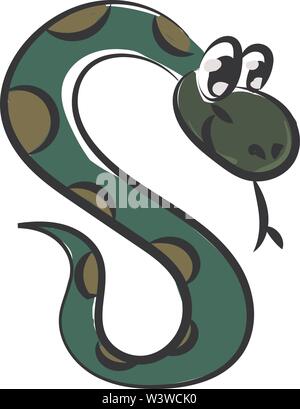 Happy green snake, illustration, vector on white background. Stock Vector