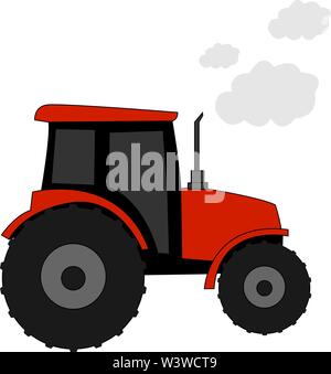 Red tractor, illustration, vector on white background. Stock Vector