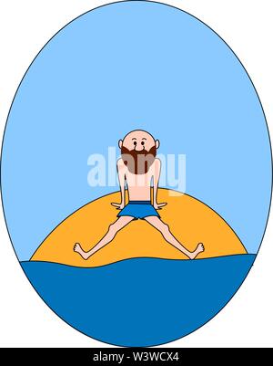 Man lost on island, illustration, vector on white background. Stock Vector
