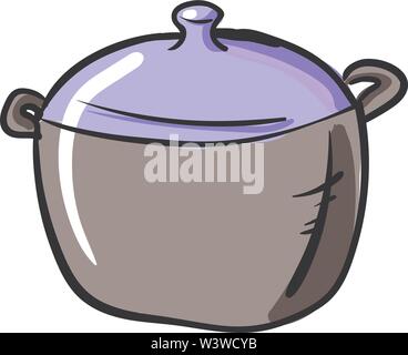 Purple fat saucepan, illustration, vector on white background. Stock Vector