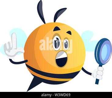 Bee holding a mirror, illustration, vector on white background. Stock Vector