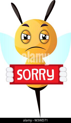 Bee feeling sorry, illustration, vector on white background. Stock Vector