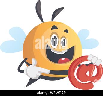 Bee holding e-mail symbol, illustration, vector on white background. Stock Vector