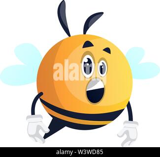 Surprised bee, illustration, vector on white background. Stock Vector