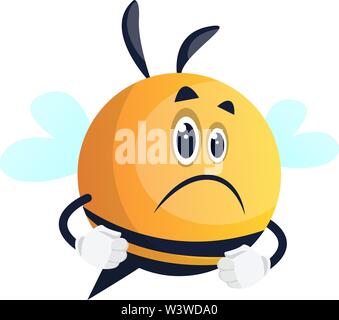 Sad and upset bee, illustration, vector on white background. Stock Vector