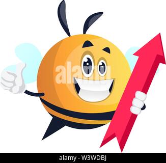 Bee holding red arrow, illustration, vector on white background. Stock Vector