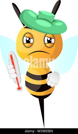 Sick bee, illustration, vector on white background. Stock Vector